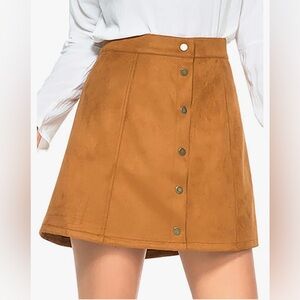 PERSUN Women's Button Front High Waist Faux Suede A-Line Mini Short Skirt